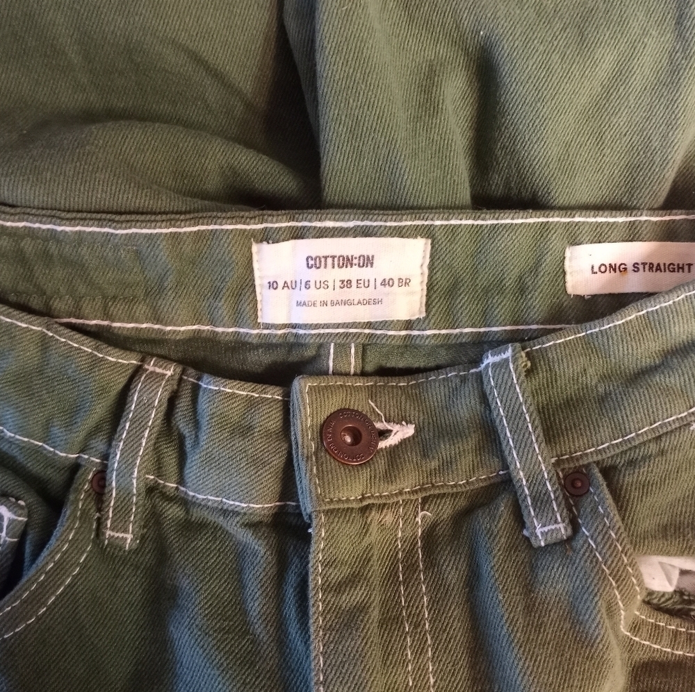 NWOT Cotton On Bohemian Deep Green Straight Wide Leg Loose Fit Casual Fall Jeans - Picture 4 of 7